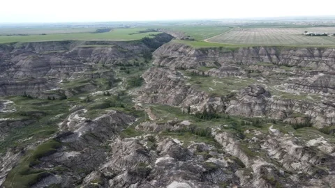 Drumheller Alberta Canada - 06 19, 2022: Aerial View of Horseshoe Canyon Stock Footage 313478577