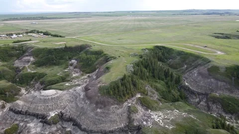 Drumheller Alberta Canada - 06 19, 2022: Aerial View of Horseshoe Canyon Stock Footage 313478778