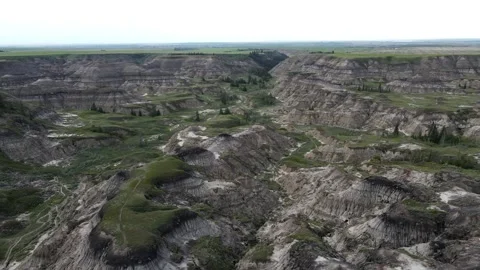 Drumheller Alberta Canada - 06 19, 2022: Aerial View of Horseshoe Canyon Stock Footage 313478941