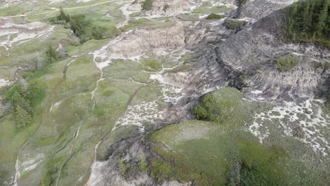 Drumheller Alberta Canada - 06 19, 2022: Aerial View of Horseshoe Canyon Stock Footage 313478951