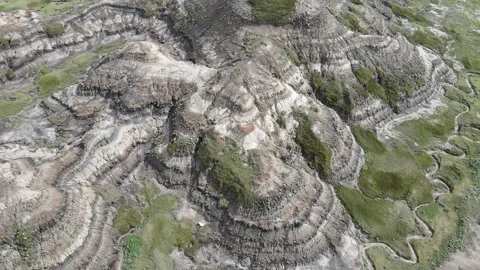 Drumheller Alberta Canada Aerial View of Rugged Badlands Stock Footage 313474523