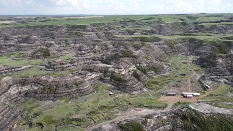 Drumheller Alberta Canada Aerial View of Rugged Badlands Stock Footage 313474550