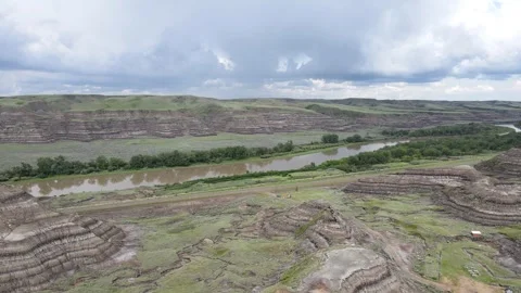 Drumheller Alberta Canada Aerial View of Rugged Badlands Stock Footage 313474647