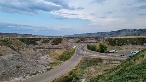 Drumheller, Alberta, Canada - August 06 2024: Area of the badlands as viewed  Stock Photos