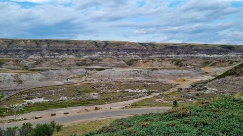 Drumheller, Alberta, Canada - August 06 2024: Area of the badlands as viewed  Stock-Fotos