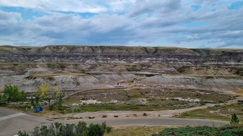 Drumheller, Alberta, Canada - August 06 2024: Area of the badlands as viewed  Stock Photos