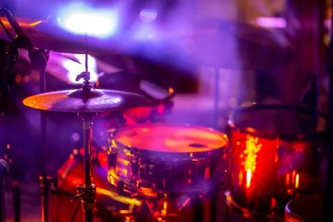 Drumkit in abstract multicolored light Stock Photos