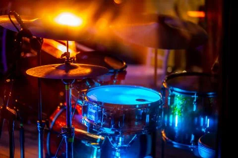 Drumkit in abstract multicolored light Stock Photos