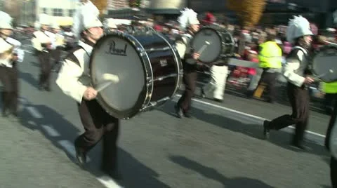 Drumline perform at parade (1 of 5) Stock Footage 10838986