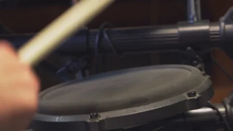 Drummer Beating on Electric Snare Drum Stock Footage 83317511