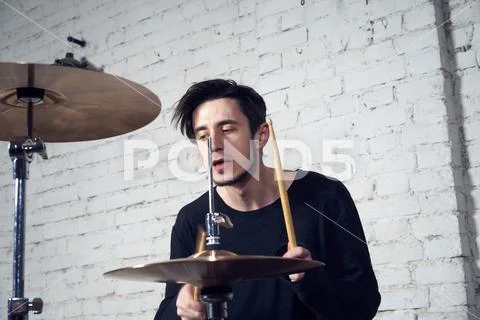 The drummer behind the drums Stock Photos