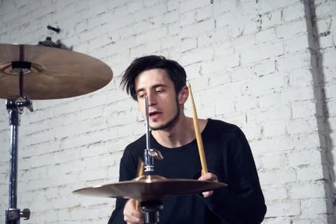 The drummer behind the drums Stock Photos