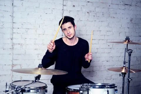 The drummer behind the drums Stock Photos