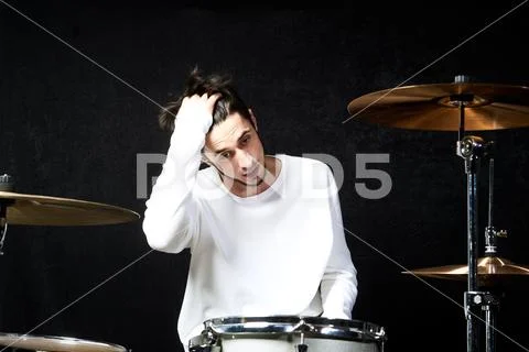 The drummer behind the drums Stock Photos