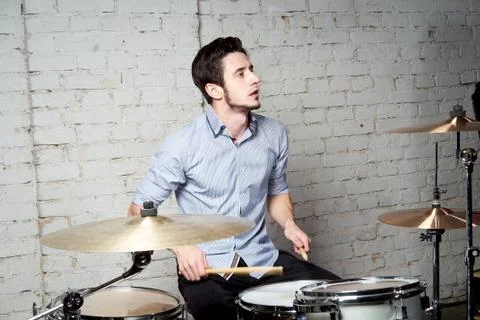 The drummer behind the drums Stock Photos