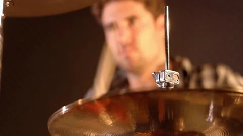 Drummer. Close-up on a unsharp male playing hard on a drum kit Stock Footage 59552290