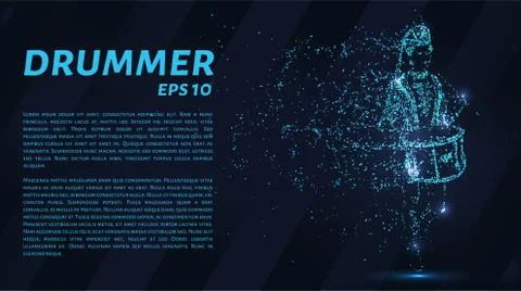 The drummer is composed of pixels. Particles in the form of a drummer on a da Stock Illustration