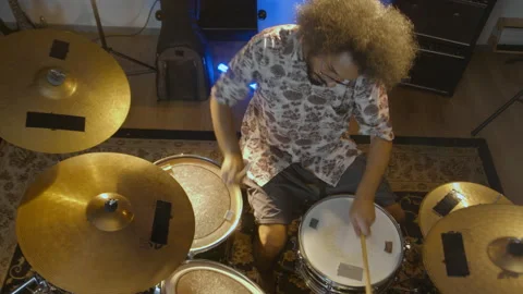 Drummer. Creative people. Afro man playing drums in the rehearsal space Stock Footage 138967686