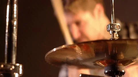 Drummer. Defocus. Close-up on a hi-hat &amp; drum kit Stock Footage 59553065