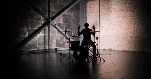Drummer Drumming on Stage - Close Up Stock Footage 83588771
