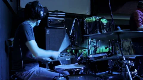Drummer with headphones Stock Footage 47842055