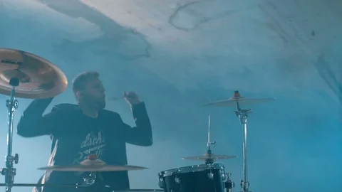 Drummer with his performance in slowmotion Stock Footage 75155421