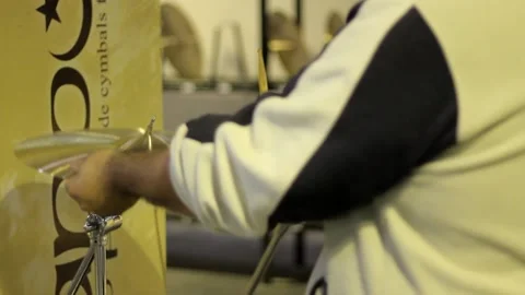 Drummer hitting on a cymbal close up Stock Footage 237624189