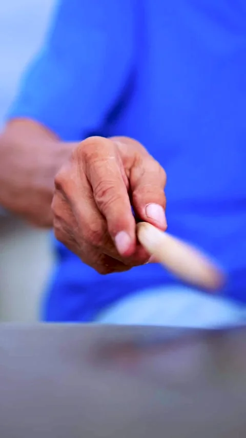 Drummer holding drum stick hitting on crash cymbal. Vertical video. Stock Footage 244690886