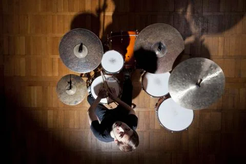 Drummer looks up Stock Photos