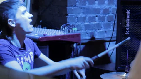 Drummer perform at a concert Stock Footage 43749232