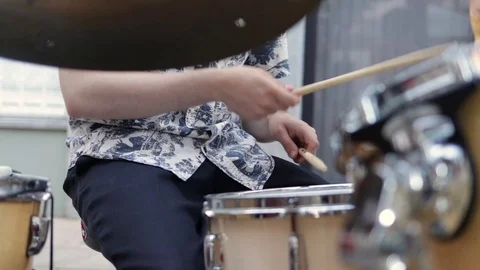 Drummer in a performance Stock Footage 76659424