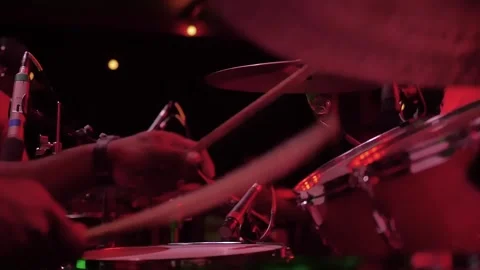 Drummer performing at concert on stage 스톡 동영상 255680831