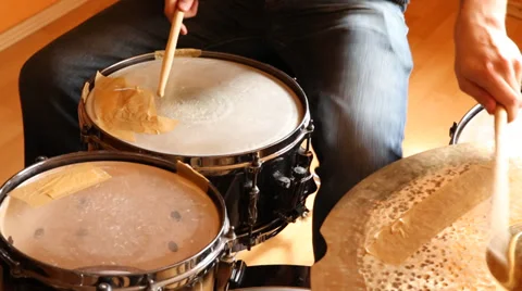 A drummer performing on his Drumset Stock Footage 39755006