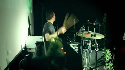 Drummer performs in rock live concert: stage, music, musician, play, instrument, 스톡 동영상 28196912