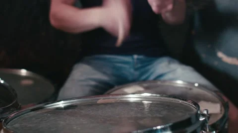 Drummer performs in underground club Stock Footage 64997142