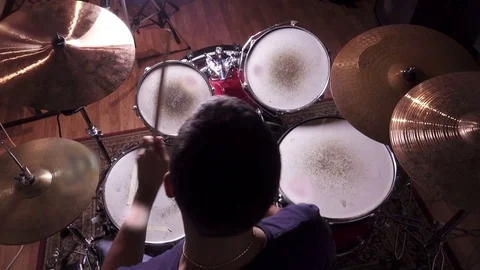 Drummer Play Drums, High Angle Stockbeeldmateriaal 81831224