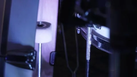 Drummer playing bass drum, pressing his foot on pedal Stock Footage 160497728