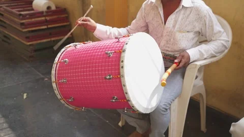 Drummer playing big drum in wedding, men plays a drum as a musical instrument 스톡 동영상 247020520
