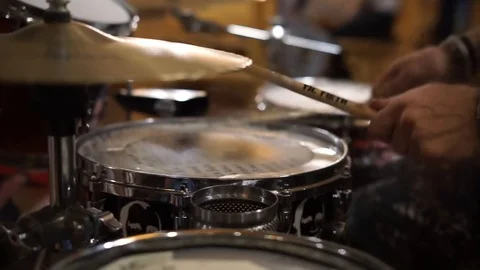 Drummer playing in a cafe Stock Footage 100897821