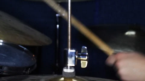 Drummer playing close up slow motion shots Stock Footage 105386759
