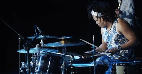 Drummer playing at the concert Stock Footage 49393572