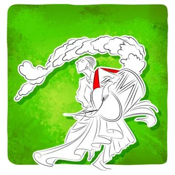 Drummer playing dhol in Durga Puja Stock Illustration