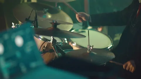 Drummer playing drum set. Close-up Stock Footage 45879345