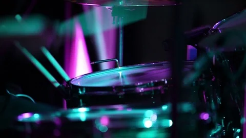 Drummer playing on drum set. Drummer on stage Stock Footage 100550017