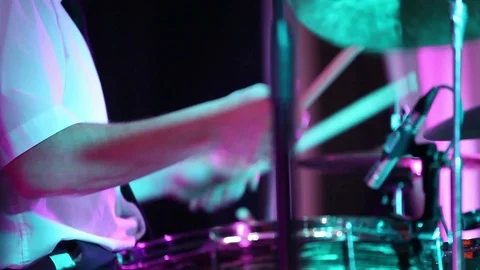 Drummer playing on drum set. Drummer on stage Stock Footage 100550417
