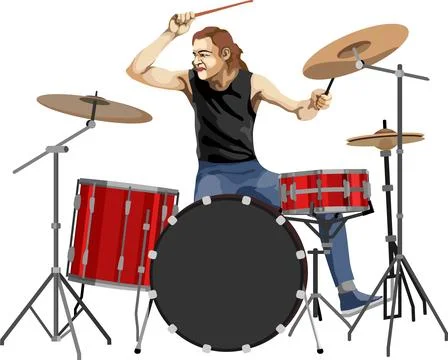 Drummer Playing Drum Set Stock Illustration