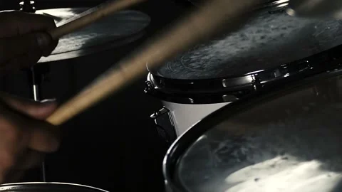 Drummer playing drum set top view slow motion. Stock Footage 172342711