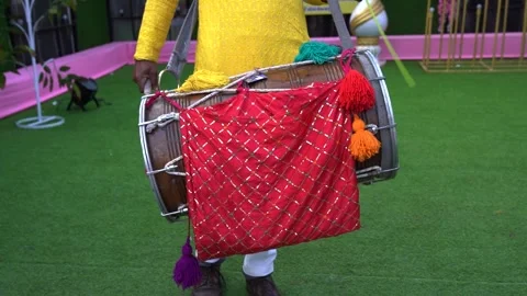 Drummer playing drum in wedding or festival, men plays a drum musical instrument 스톡 동영상 289449682