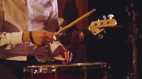 Drummer playing, drummer performing on stage Stock Footage 259590750