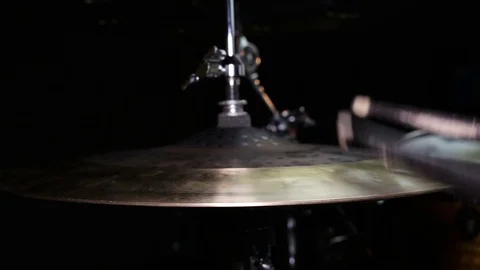 Drummer Playing Drums and Cymbals in Music Studio Stock Footage 73890461